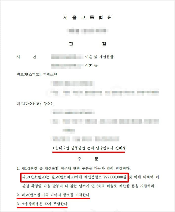 300 Million Won Reduction in Divorce Property Division Appeal